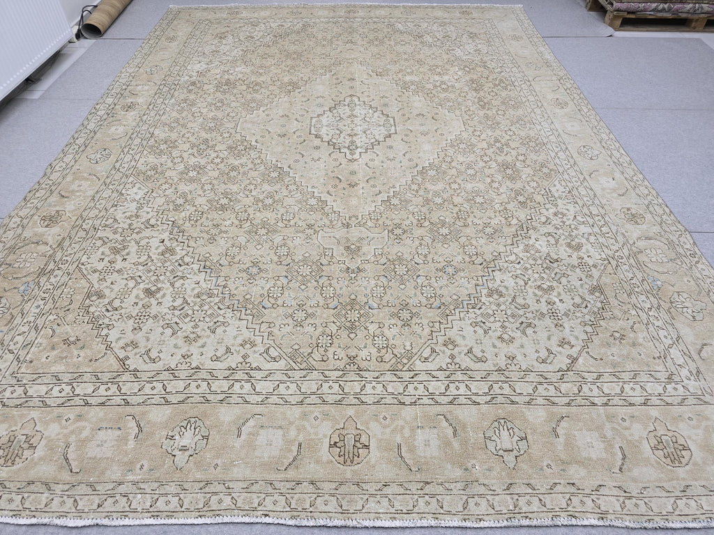 9x12 Oushak Rug | Muted Sand Beige Neutral Vintage Turkish Carpet | Hand Knotted Wool Area Rug for Living Room