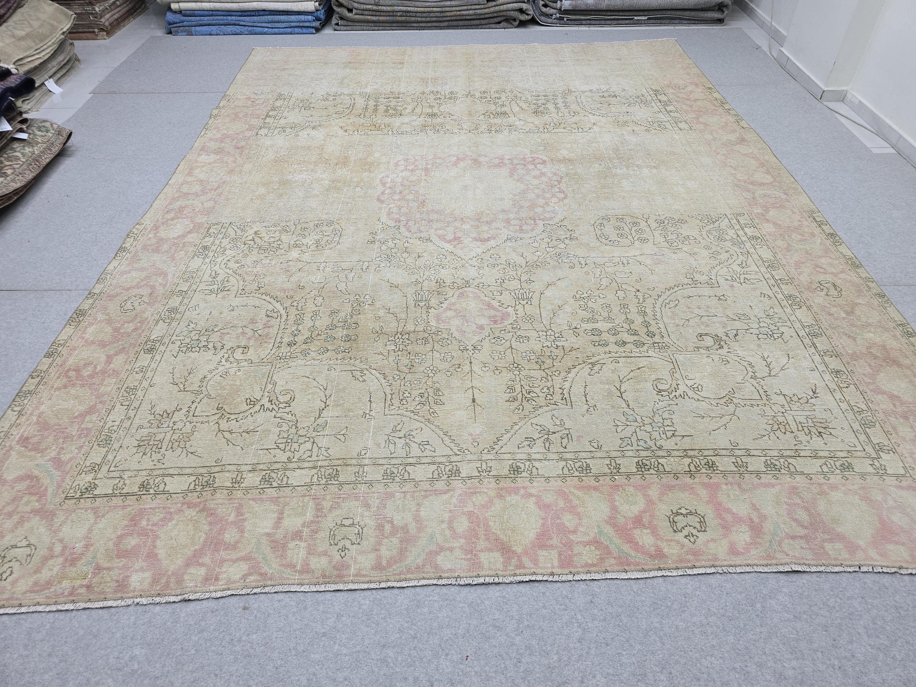 Oushak Rug 9x12 · Sun Washed Cream & Blush Faded Wool Area Rug · Hand Knotted Turkish Carpet · 283x370 cm · Quiet Luxury Decor