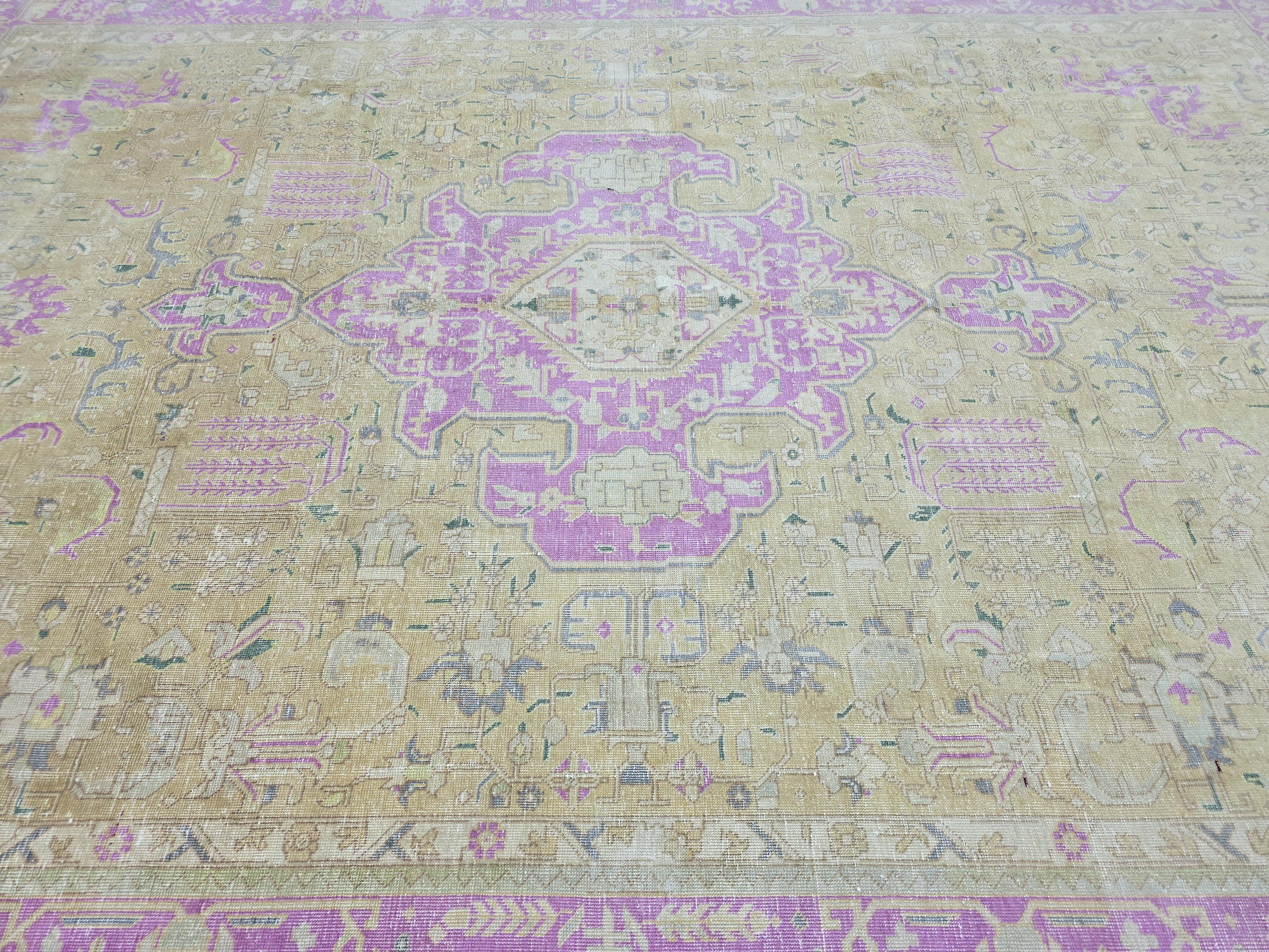 Anatolian Rug 9x13 · Vintage Gold & Magenta Medallion Wool Carpet · Hand Knotted Anatolian Area Rug · 288x393 cm  Cozy Decor