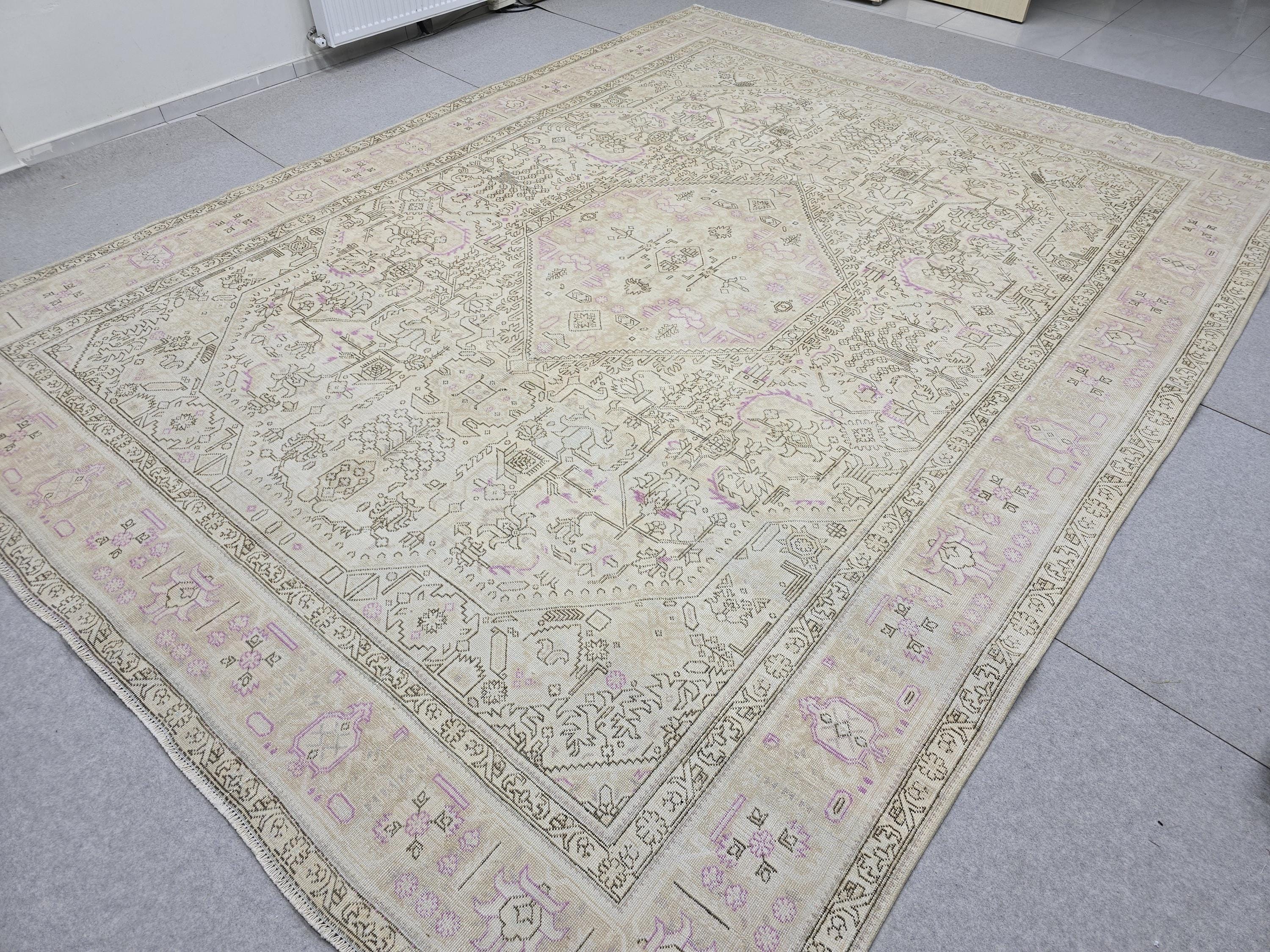 Oushak Wool Area Rug: 9x12 Light Pink Beige Turkish Rug