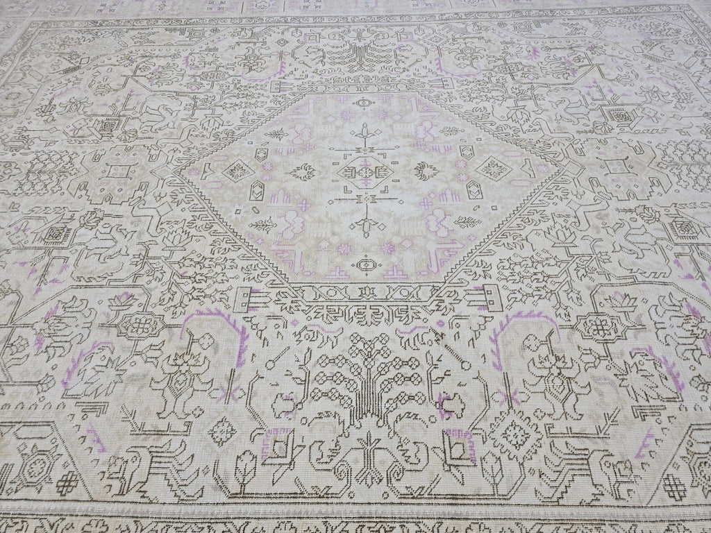 Oushak Wool Area Rug: 9x12 Light Pink Beige Turkish Rug