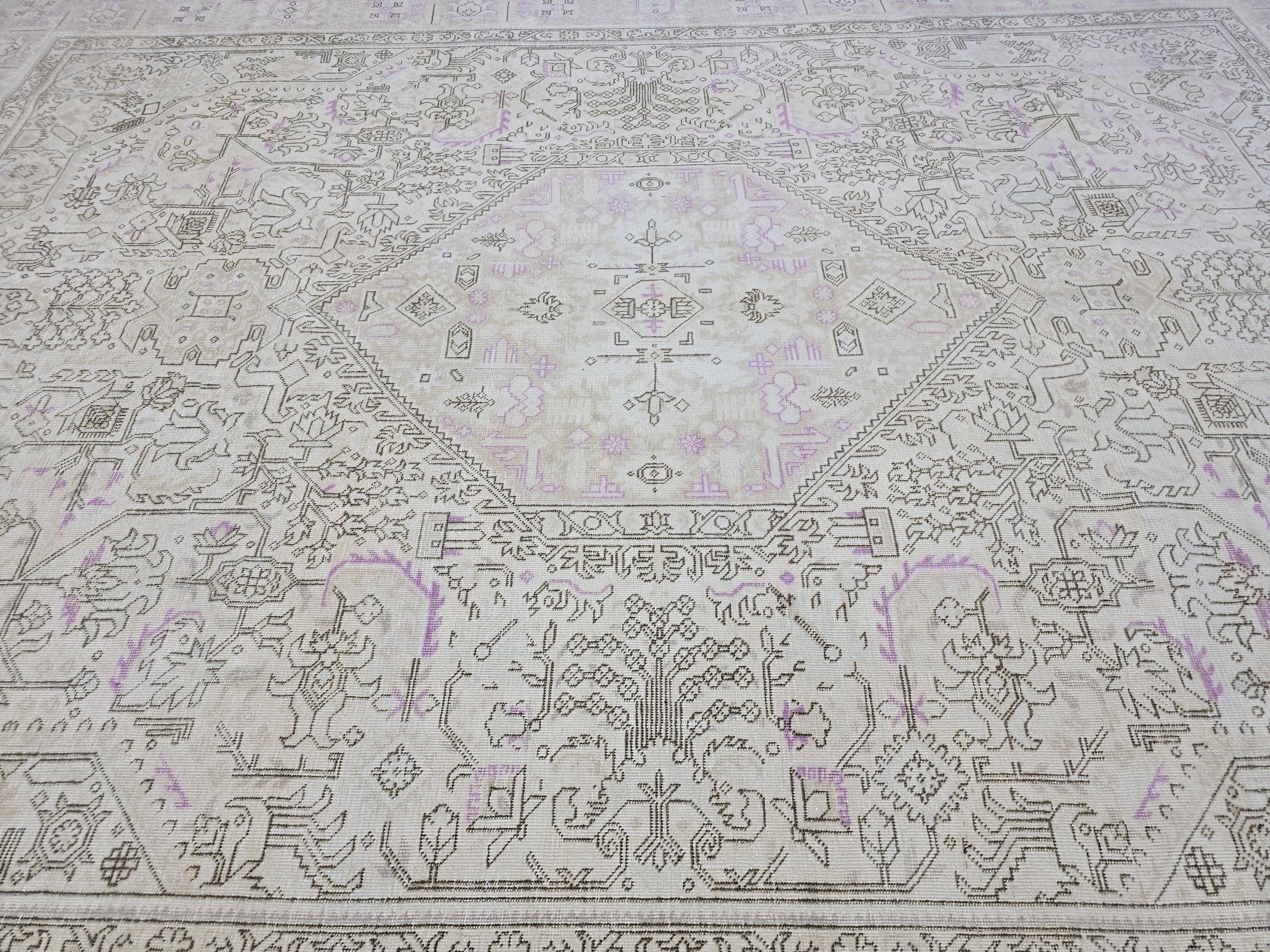 Oushak Wool Area Rug: 9x12 Light Pink Beige Turkish Rug