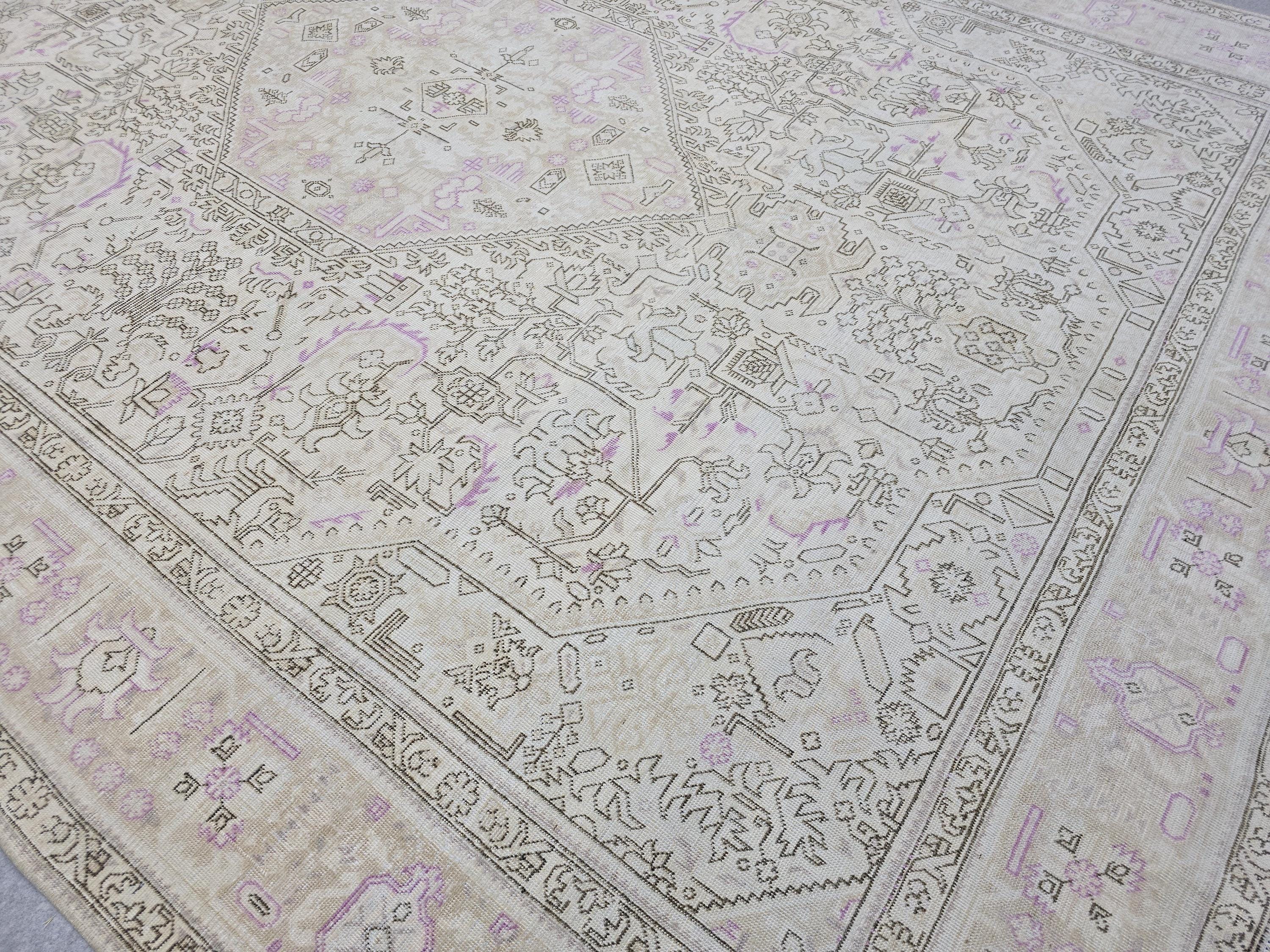 Oushak Wool Area Rug: 9x12 Light Pink Beige Turkish Rug