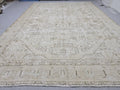 Oushak Rug 9x13, Muted Cream Beige Vintage Turkish Area Rug, Handknotted Wool Medallion Carpet for Living Room