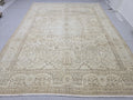 Oushak Rug 9x12, Muted Beige Cream Vintage Turkish Area Rug, Medallion Floral Wool Rug for Living Room