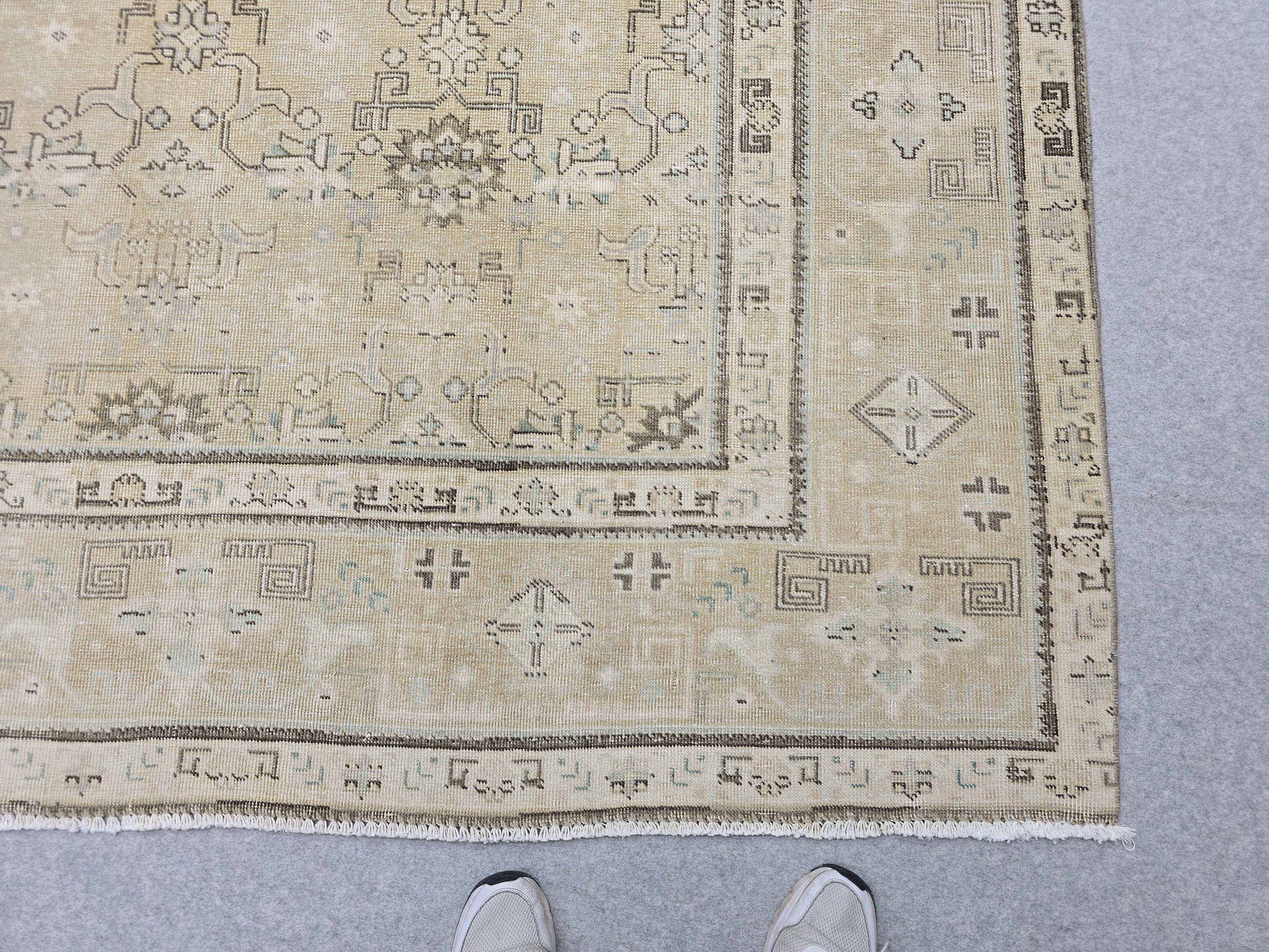 Oushak Rug 9x13 Faded Neutral Vintage Turkish Carpet Hand Woven Distressed Area Rug
