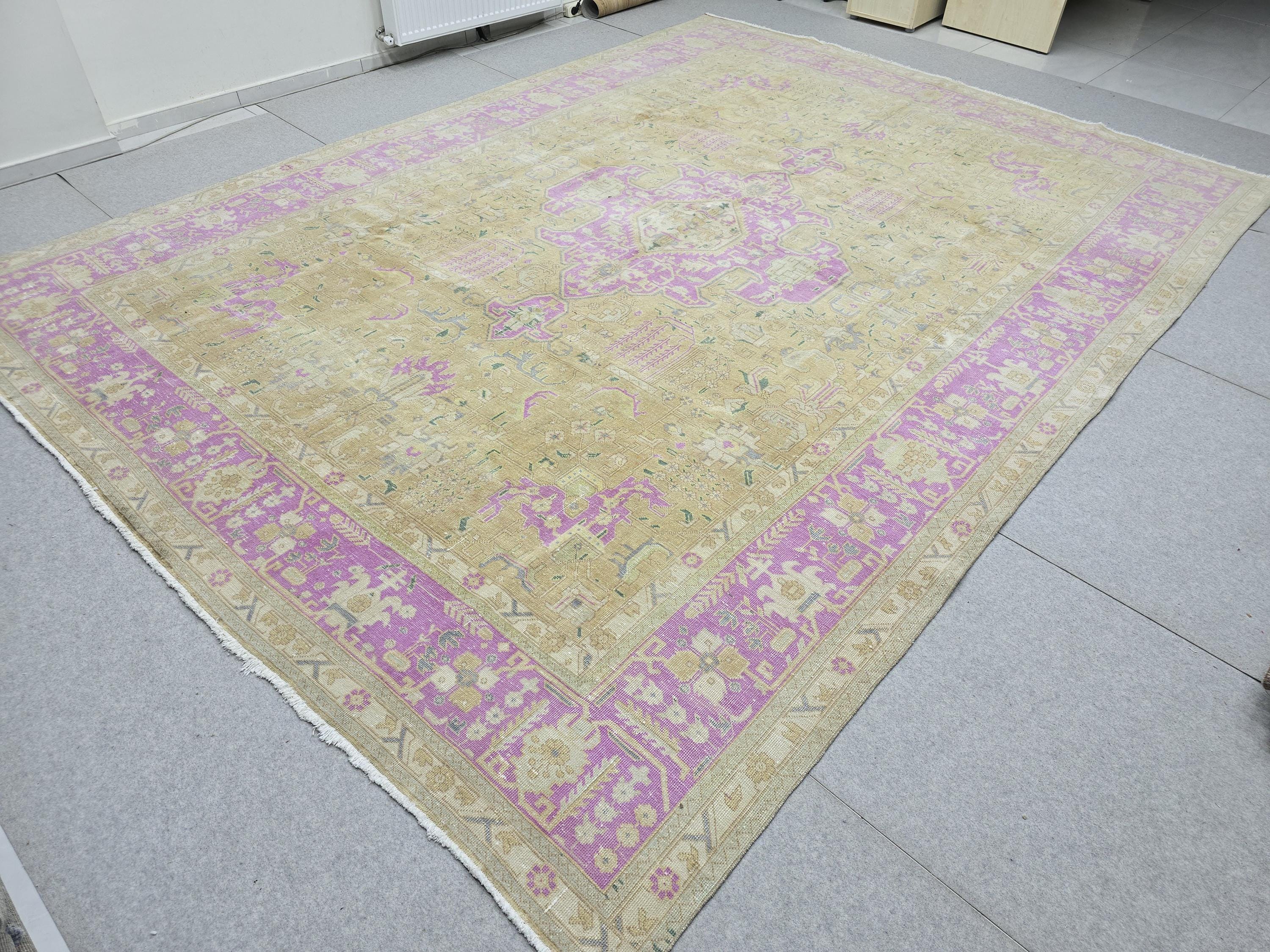 Anatolian Rug 9x13 · Vintage Gold & Magenta Medallion Wool Carpet · Hand Knotted Anatolian Area Rug · 288x393 cm  Cozy Decor