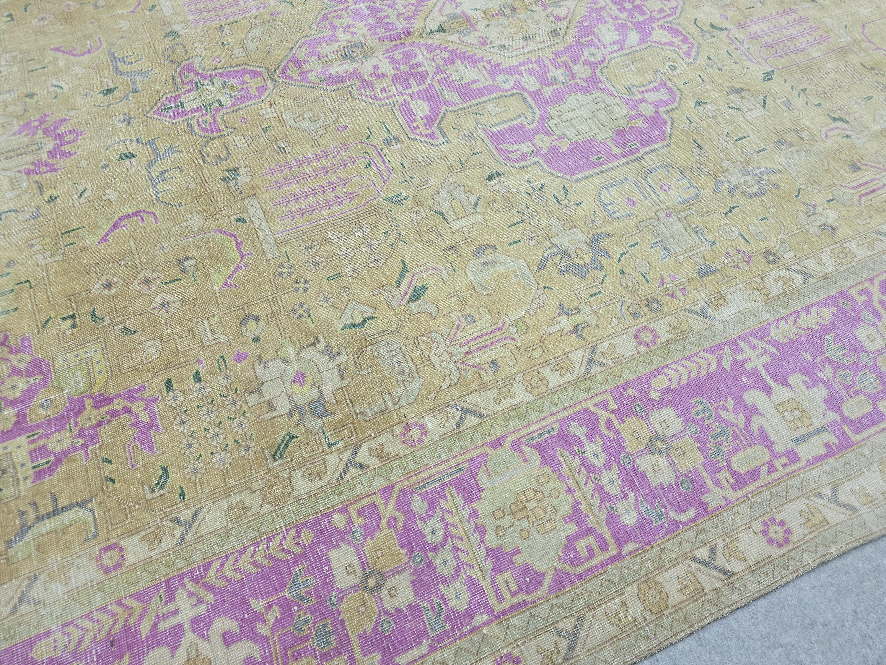 Anatolian Rug 9x13 · Vintage Gold & Magenta Medallion Wool Carpet · Hand Knotted Anatolian Area Rug · 288x393 cm  Cozy Decor