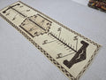 Vintage Runner Rug 3x11, Narrow Herki Hallway Runner, Tribal Beige Brown Wool Rug, Farmhouse Staircase Carpet