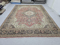 Vintage Rug 9x13, Hand Knotted Red Medallion Large Wool Carpet, Distressed Turkish Area Rug for Living Room