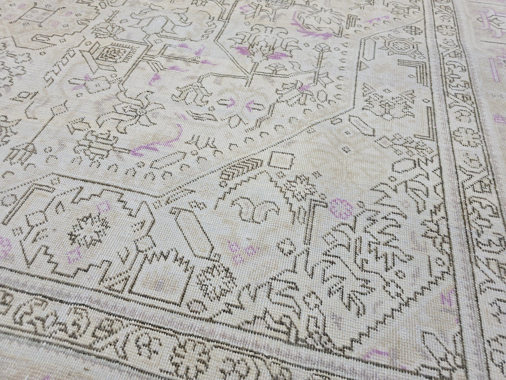 Oushak Wool Area Rug: 9x12 Light Pink Beige Turkish Rug