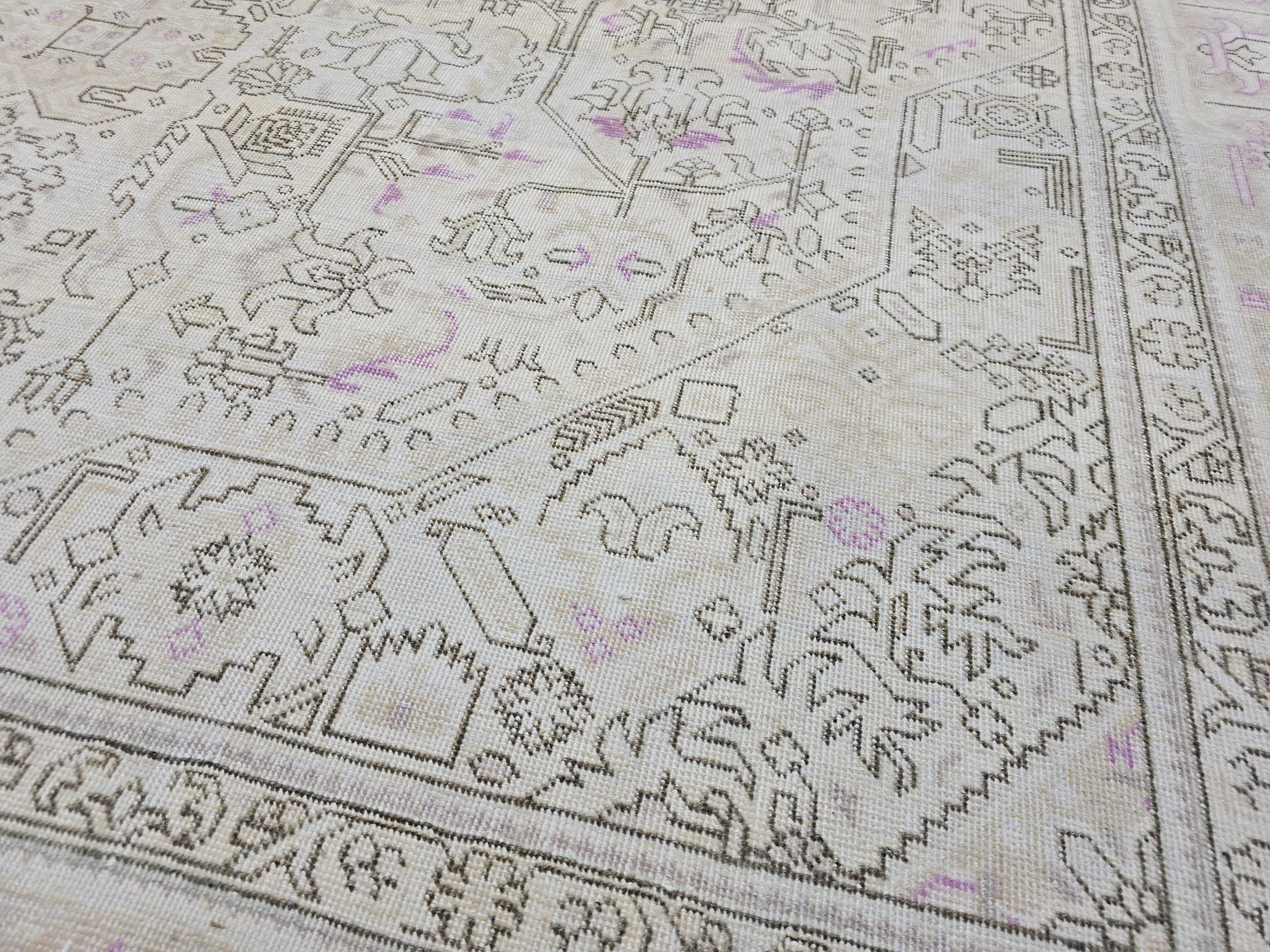 Oushak Wool Area Rug: 9x12 Light Pink Beige Turkish Rug