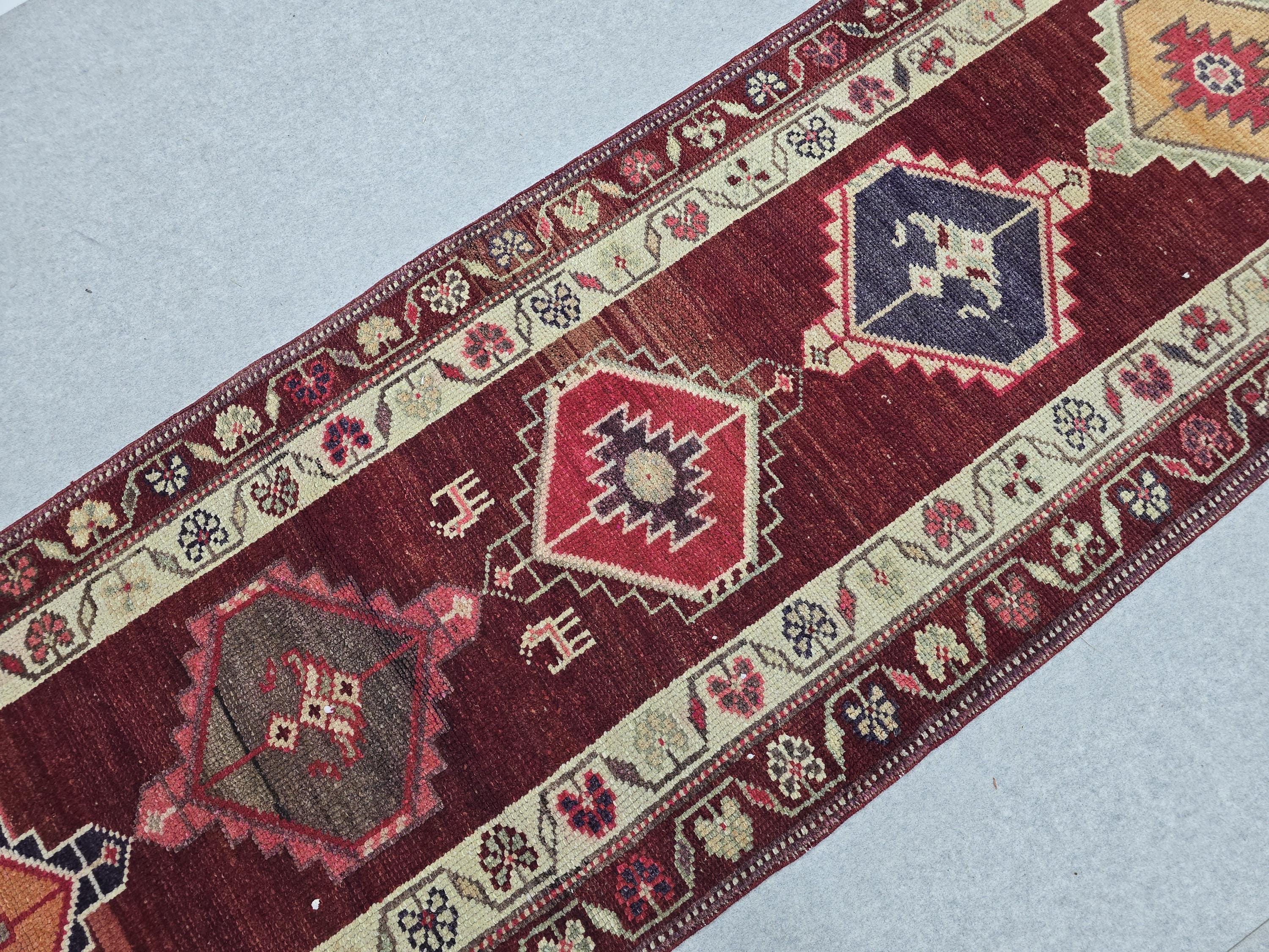 3x14 Vintage Wool Runner Rug for Kitchen and Long Hallway - hand Knotted Turkish Runner Rug - Muted Pastel Color Oushak Runner for Stairs